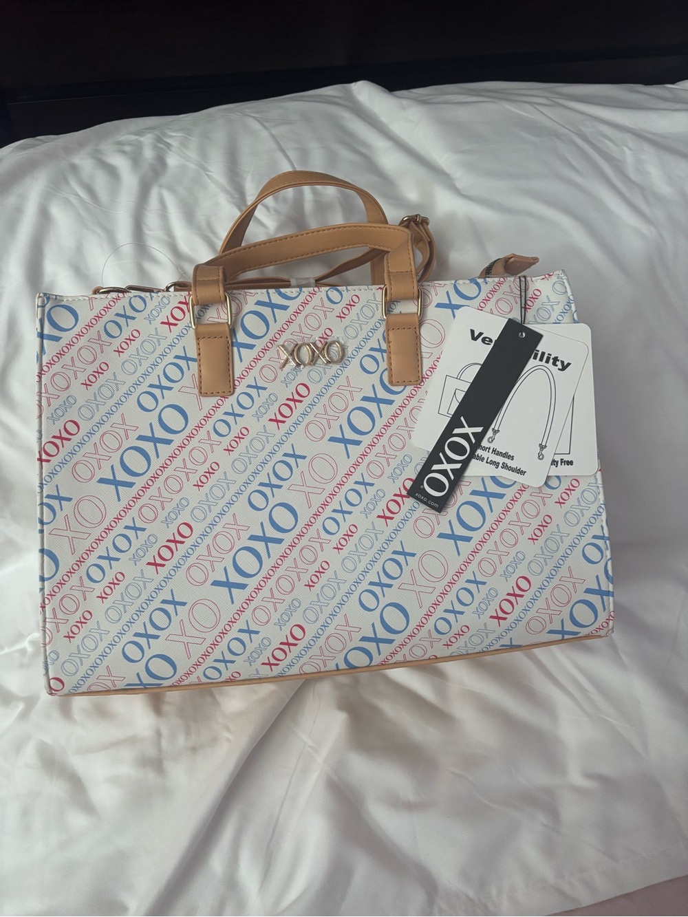 XOXO Multicolor Logo Tote with Tan Straps
